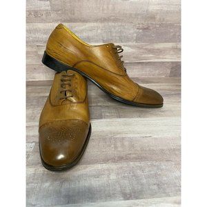 Undandy Lace Up Wingtip Oxford Shoes Brown Leather Size EUR 48 Cap Toe Perf Trim